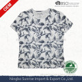 ladies 100% cotton slub effect full flower fabric print short sleeve tshirts
